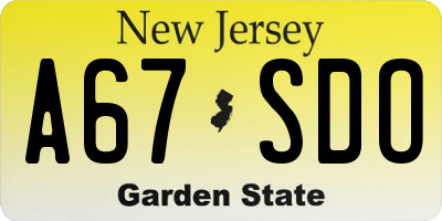 NJ license plate A67SDO