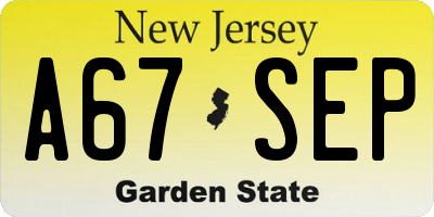 NJ license plate A67SEP