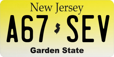 NJ license plate A67SEV