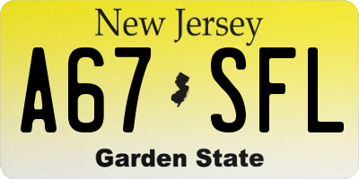 NJ license plate A67SFL