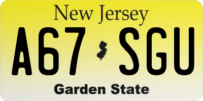 NJ license plate A67SGU