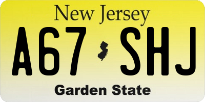 NJ license plate A67SHJ