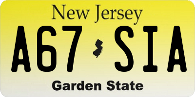 NJ license plate A67SIA