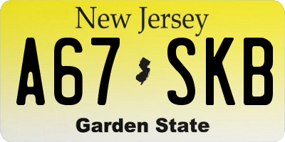 NJ license plate A67SKB