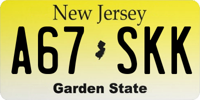 NJ license plate A67SKK