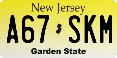 NJ license plate A67SKM