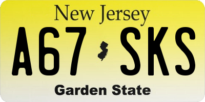 NJ license plate A67SKS