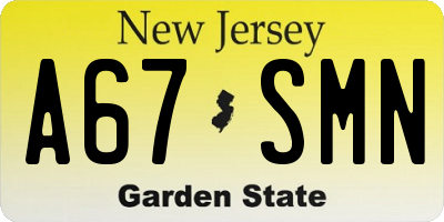 NJ license plate A67SMN