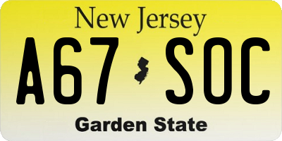 NJ license plate A67SOC