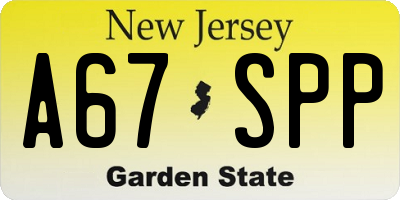 NJ license plate A67SPP
