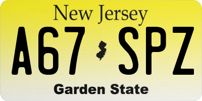 NJ license plate A67SPZ