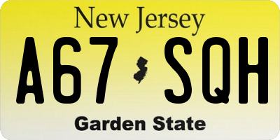 NJ license plate A67SQH