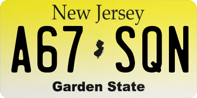 NJ license plate A67SQN