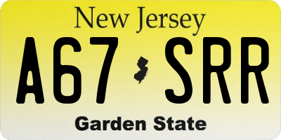NJ license plate A67SRR