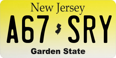 NJ license plate A67SRY