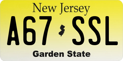 NJ license plate A67SSL