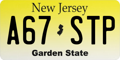 NJ license plate A67STP