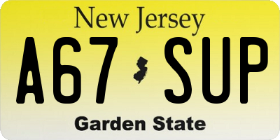 NJ license plate A67SUP