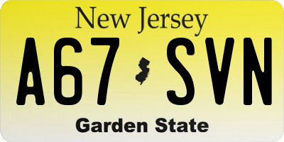 NJ license plate A67SVN
