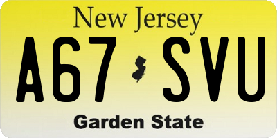NJ license plate A67SVU