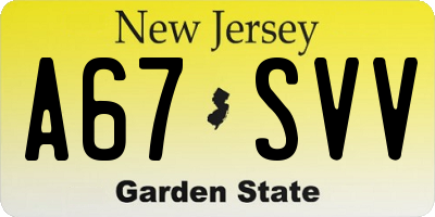 NJ license plate A67SVV