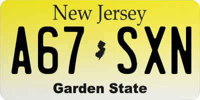 NJ license plate A67SXN