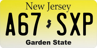 NJ license plate A67SXP