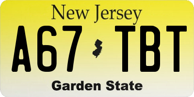 NJ license plate A67TBT