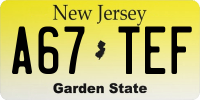 NJ license plate A67TEF