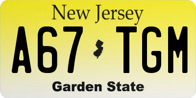 NJ license plate A67TGM