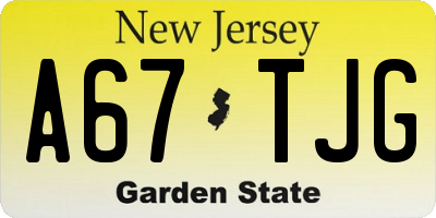 NJ license plate A67TJG