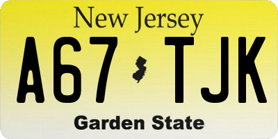 NJ license plate A67TJK