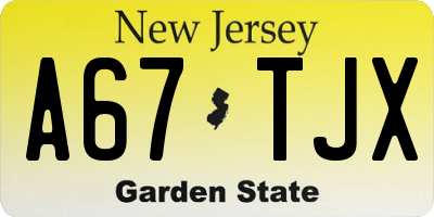 NJ license plate A67TJX