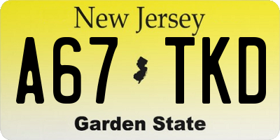 NJ license plate A67TKD