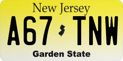 NJ license plate A67TNW