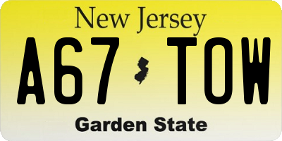 NJ license plate A67TOW