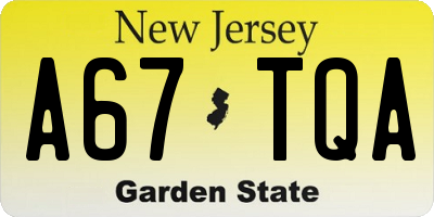 NJ license plate A67TQA