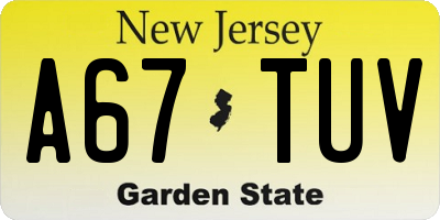 NJ license plate A67TUV