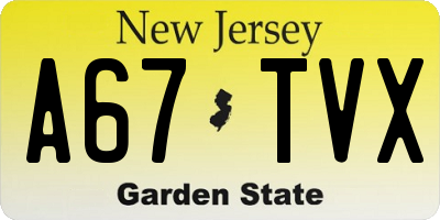 NJ license plate A67TVX