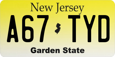 NJ license plate A67TYD