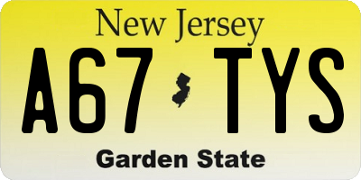 NJ license plate A67TYS