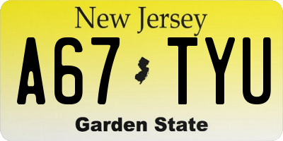 NJ license plate A67TYU