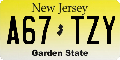 NJ license plate A67TZY
