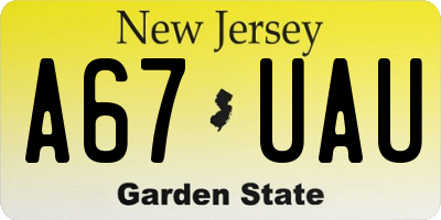 NJ license plate A67UAU