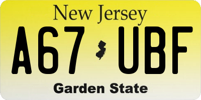 NJ license plate A67UBF