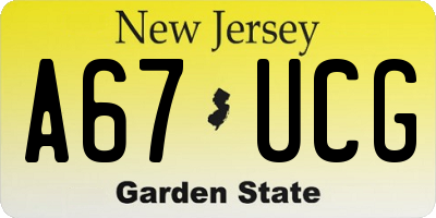 NJ license plate A67UCG