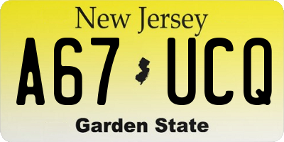NJ license plate A67UCQ