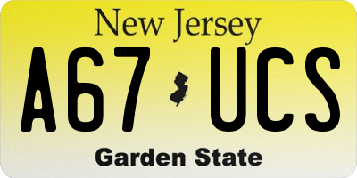 NJ license plate A67UCS