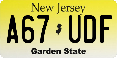 NJ license plate A67UDF