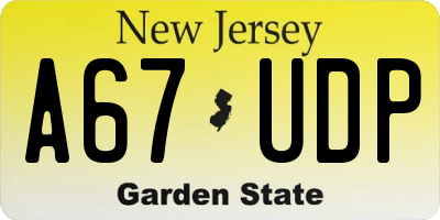 NJ license plate A67UDP
